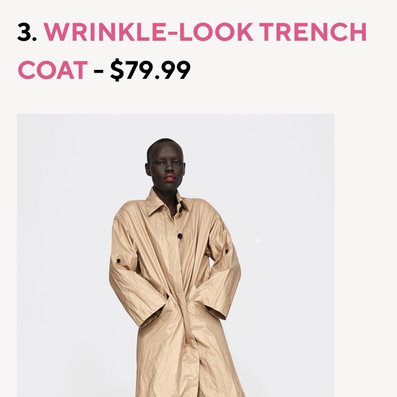 Zara Wrinkle Look Button Down Trench Coat w/ Adjustable Sleeves Strap | NWT - Picture 8 of 10